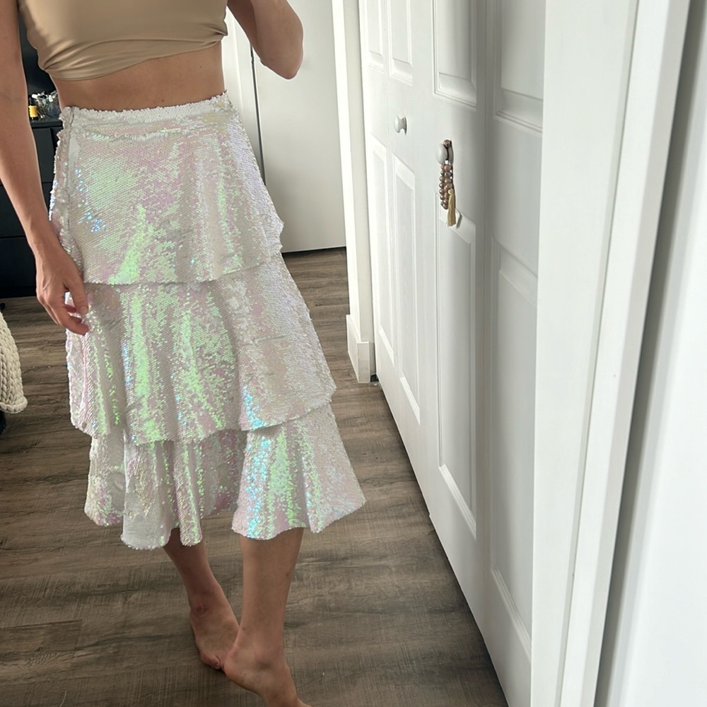IORANE Sequin Tiered Midi Skirt